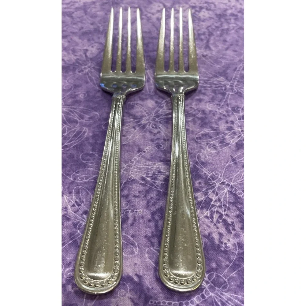 Reed & Barton Kendall Stainless Salad Forks 2 Piece Set Beaded Outline Flatware